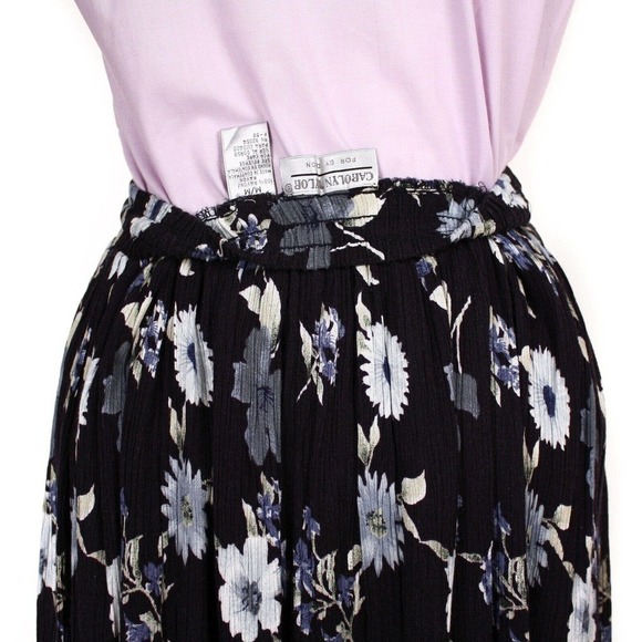Vintage Carolyn Taylor Blue Floral Rayon Flowy Skirt, Elastic Waist M - Hey Viv - Picture 4 of 5